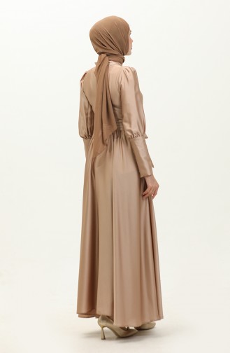 Cupped Satin Evening Dress 6080-07 Beige 6080-07