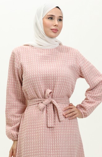 Chanel Ekose Desenli Büzgülü Elbise 0169-07 Pudra 0169-07