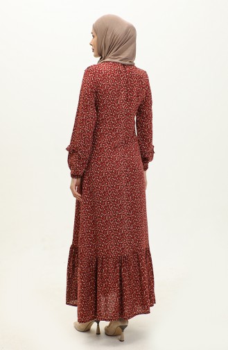 فستان فيسكوز بتصميم مُطبع 0179-05 لون خمري 0179-05