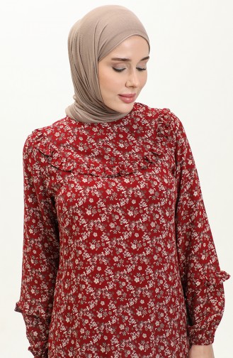 Ruffled Patterned Viscose Dress 0179-06 Cherry 0179-06
