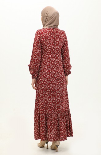 Ruffled Patterned Viscose Dress 0179-06 Cherry 0179-06