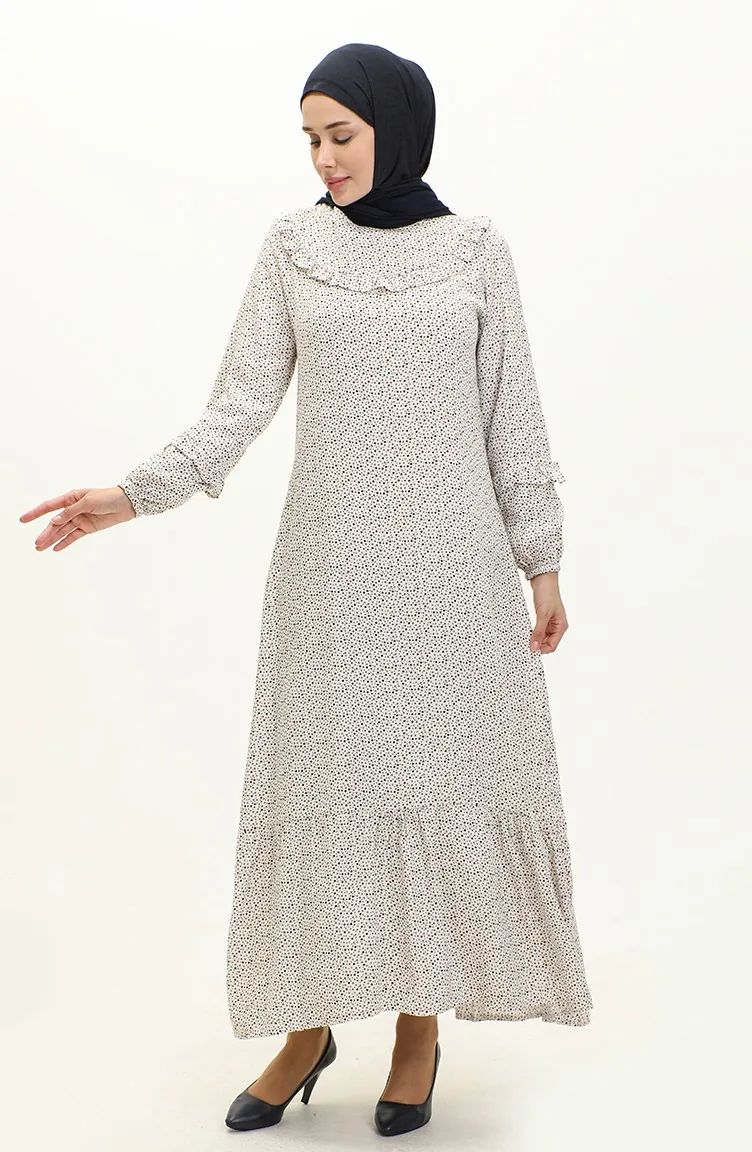Robe Viscose A Motifs Froufrous 0179-108 Ecru 0179-08