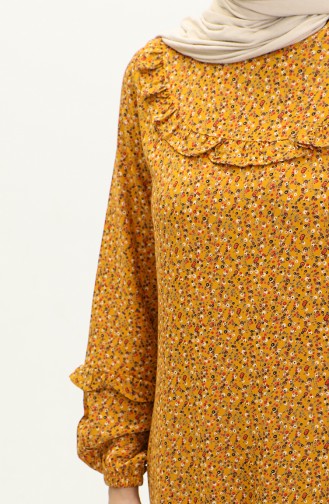 Ruffled Patterned Viscose Dress 0179-09 Mustard 0179-09