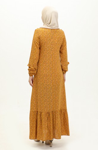فستان فيسكوز بتصميم مُطبع 0179-09 لون الخردل 0179-09
