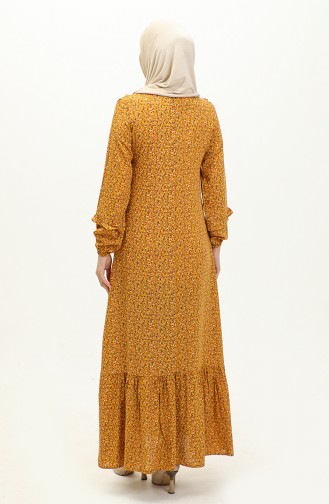 Ruffled Patterned Viscose Dress 0179-09 Mustard 0179-09