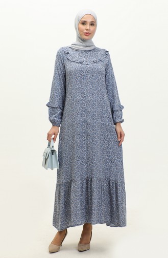 Viscose-jurk Met Ruchespatroon 0179-11 Indigo 0179-11