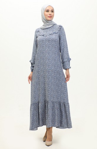 Viscose-jurk Met Ruchespatroon 0179-11 Indigo 0179-11
