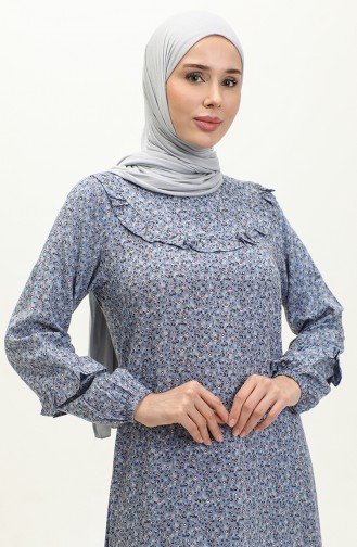 Viscose-jurk Met Ruchespatroon 0179-11 Indigo 0179-11