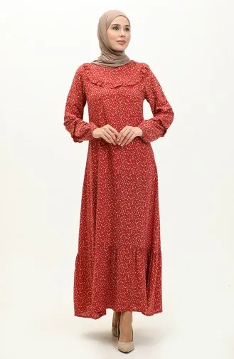 Rüschengemustertes Viskosekleid 0179-12 Hellbordeauxrot 0179-12