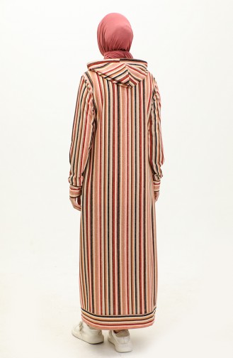 İki İplik Çizgili Elbise 0180-04 Pudra