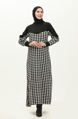 Houndstooth Patterned Dress 0183-01 Black white 0183-01