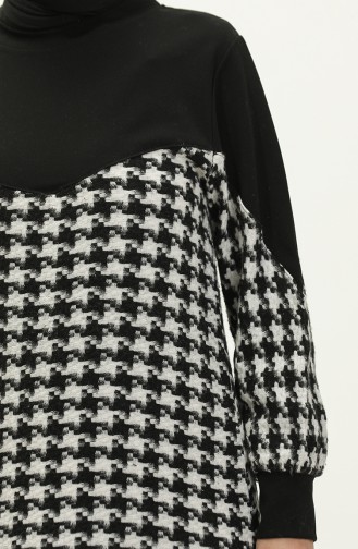 Robe A Motifs Pied De Poule 0183-01 Noir Blanc 0183-01