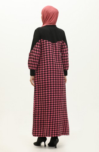 Houndstooth Patterned Dress 0183-02 Black Pink 0183-02