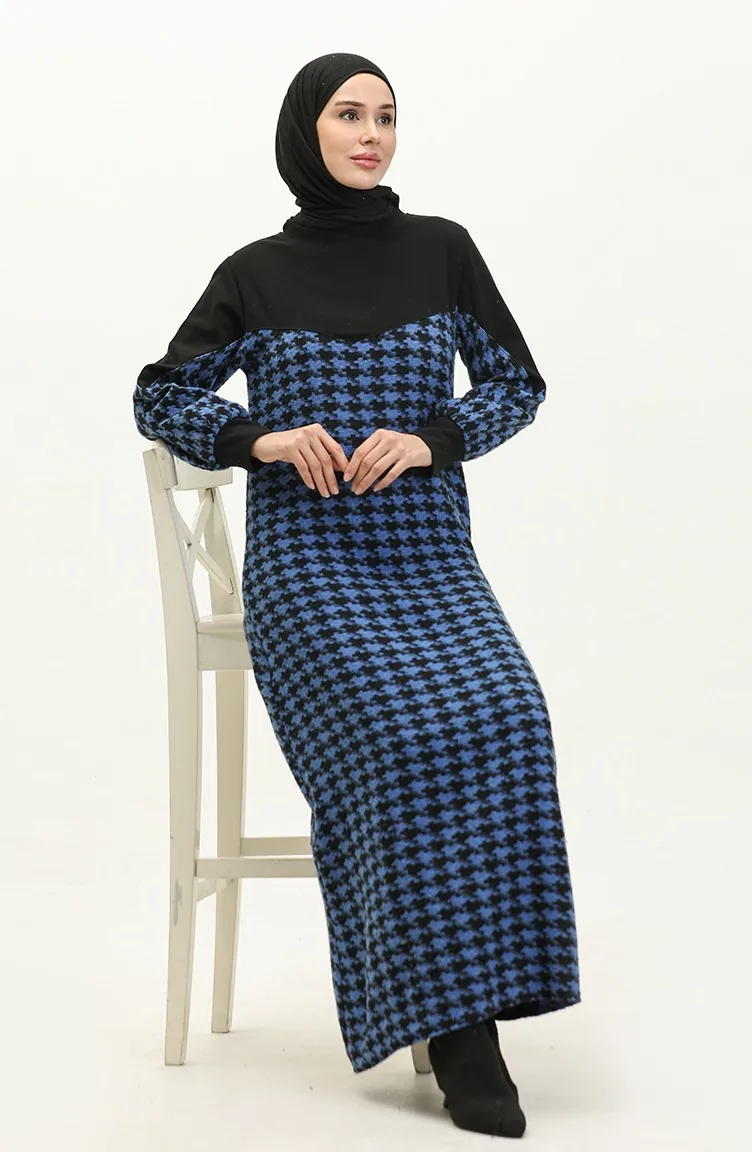 Robe A Motifs Pied De Poule 0183-03 Noir Saks 0183-03