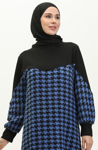 Houndstooth Patterned Dress 0183-03 Black Saxe 0183-03