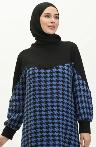 Robe A Motifs Pied De Poule 0183-03 Noir Saks 0183-03