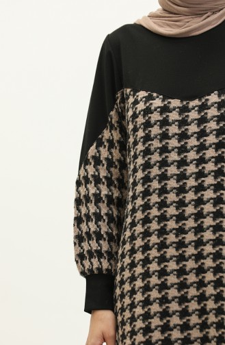 Houndstooth Patterned Dress 0183-04 Black Mink 0183-04