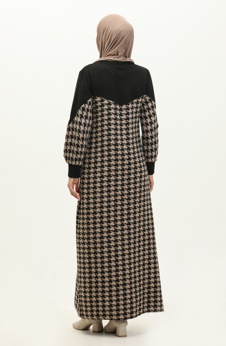 Houndstooth Patterned Dress 0183-04 Black Mink 0183-04