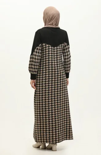 Hahnentrittgemustertes Kleid 0183-04 Schwarzer Nerz 0183-04