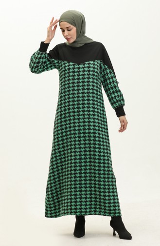 Houndstooth Patterned Dress 0183-05 Black Green 0183-05