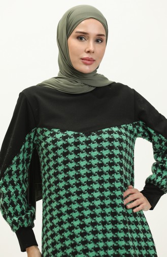 Houndstooth Patterned Dress 0183-05 Black Green 0183-05