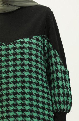 Houndstooth Patterned Dress 0183-05 Black Green 0183-05