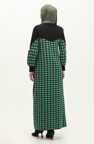 Houndstooth Patterned Dress 0183-05 Black Green 0183-05