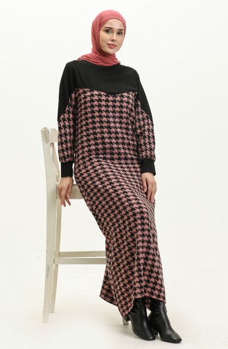 Houndstooth Patterned Dress 0183-06 Dusty Black Rose  0183-06