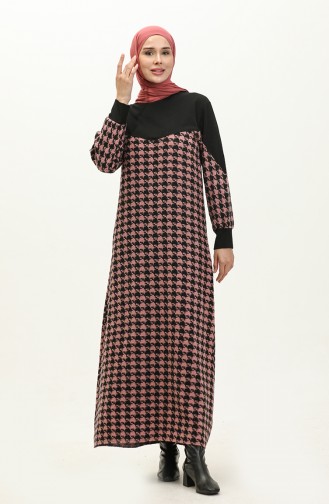 Houndstooth Patterned Dress 0183-06 Dusty Black Rose  0183-06