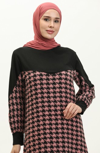 Houndstooth Patterned Dress 0183-06 Dusty Black Rose  0183-06