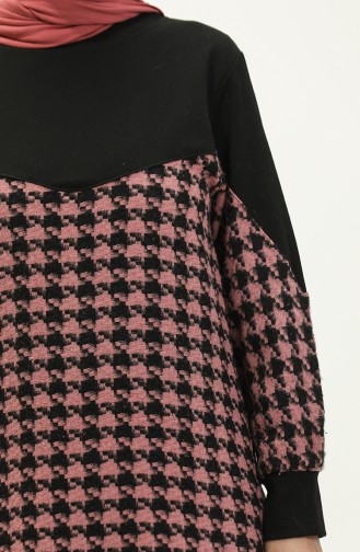 Houndstooth Patterned Dress 0183-06 Dusty Black Rose  0183-06