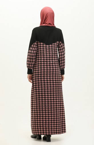 Houndstooth Patterned Dress 0183-06 Dusty Black Rose  0183-06