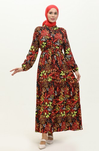 Flower Patterned Dress 0245-01 Black Red 0245-01