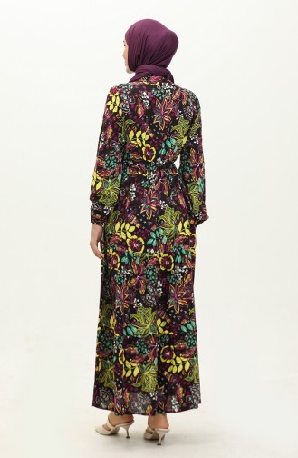 Flower Patterned Dress 0245-03 Black Purple 0245-03