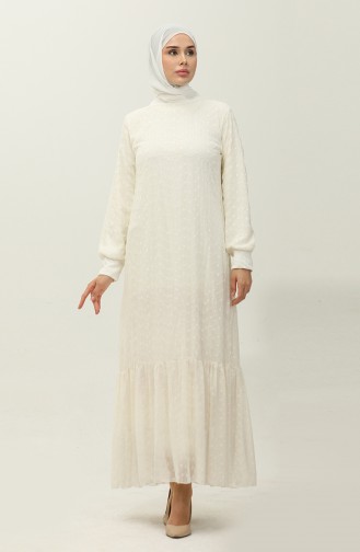 Kleid Aus Chiffon Mit Stickerei 0246-03 Ecru 0246-03