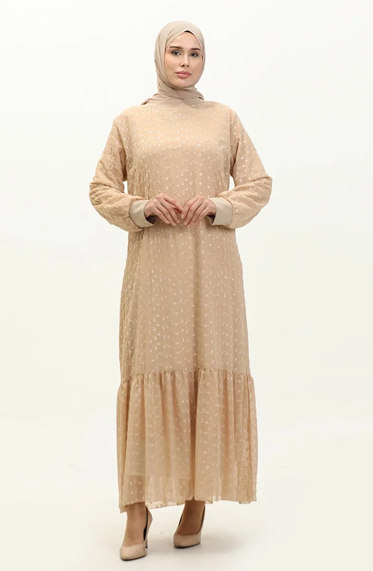 Embroidered Chiffon Dress 0246-04 Mink 0246-04
