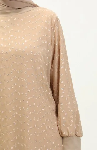 Embroidered Chiffon Dress 0246-04 Mink 0246-04