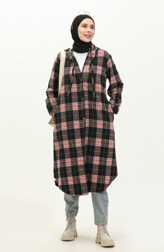 Plaid Patterned Hooded Tunic 0181-01 Black 0181-01