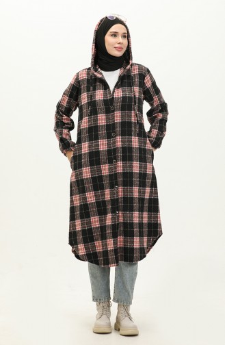 Plaid Patterned Hooded Tunic 0181-01 Black 0181-01
