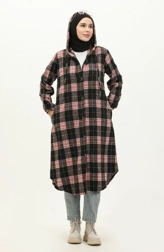 Plaid Patterned Hooded Tunic 0181-01 Black 0181-01