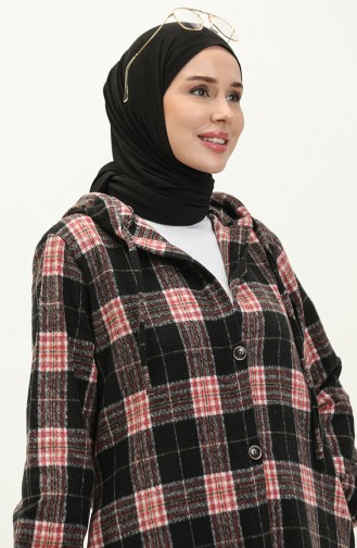 Plaid Patterned Hooded Tunic 0181-01 Black 0181-01