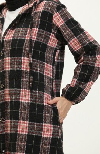 Plaid Patterned Hooded Tunic 0181-01 Black 0181-01