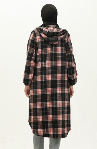 Plaid Patterned Hooded Tunic 0181-01 Black 0181-01