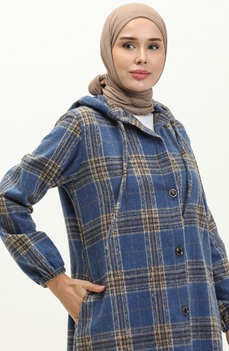 Ekose Desenli Kapüşonlu Tunik0181-02 Mavi