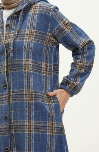 Ekose Desenli Kapüşonlu Tunik0181-02 Mavi