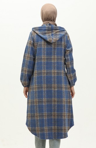 Ekose Desenli Kapüşonlu Tunik0181-02 Mavi