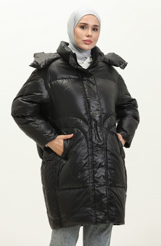 Gänsedaunenmantel mit Kapuze 0555-02 Schwarz 0555-02