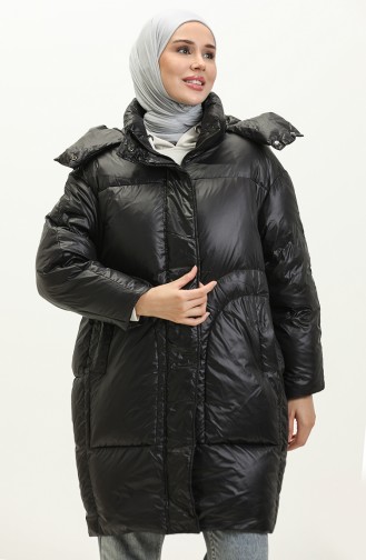 Gänsedaunenmantel mit Kapuze 0555-02 Schwarz 0555-02
