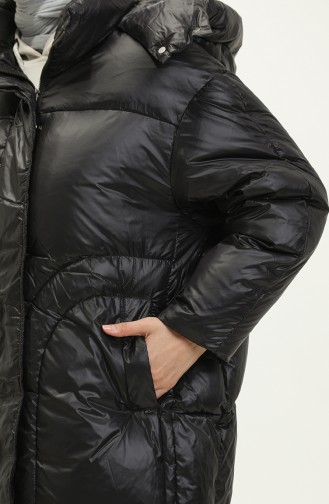 Gänsedaunenmantel mit Kapuze 0555-02 Schwarz 0555-02