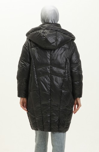 Gänsedaunenmantel mit Kapuze 0555-02 Schwarz 0555-02
